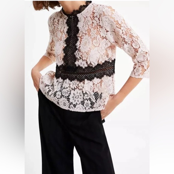 ZARA NEW WOMAN SS19 BEIGE-PINK CONTRAST LACE TOP REF:2157/035 XS - Picture 1 of 10